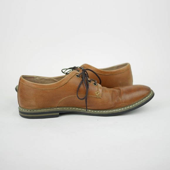 JOSEPH ABBOUD Men's 12 Brown pebbled embossed leather oxfords laced dress shoes - Picture 8 of 12